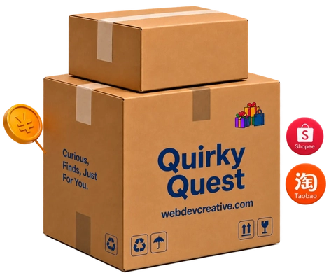 Quirky Quest shipping boxes and shopping cart